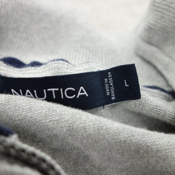 Nautica Sweater Mens Large Gray Blue Cotton Long Sleeve 1/4 Zip Mock Neck - Picture 4 of 9
